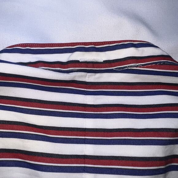 J Peterman Shirt Men's Size S Blue Red White Striped No Collar Button Down LS - Picture 12 of 12